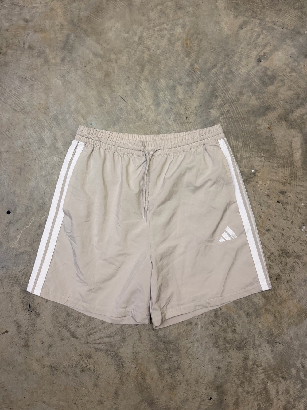 adidas Men's Beige Athletic Shorts with White Side Stripes